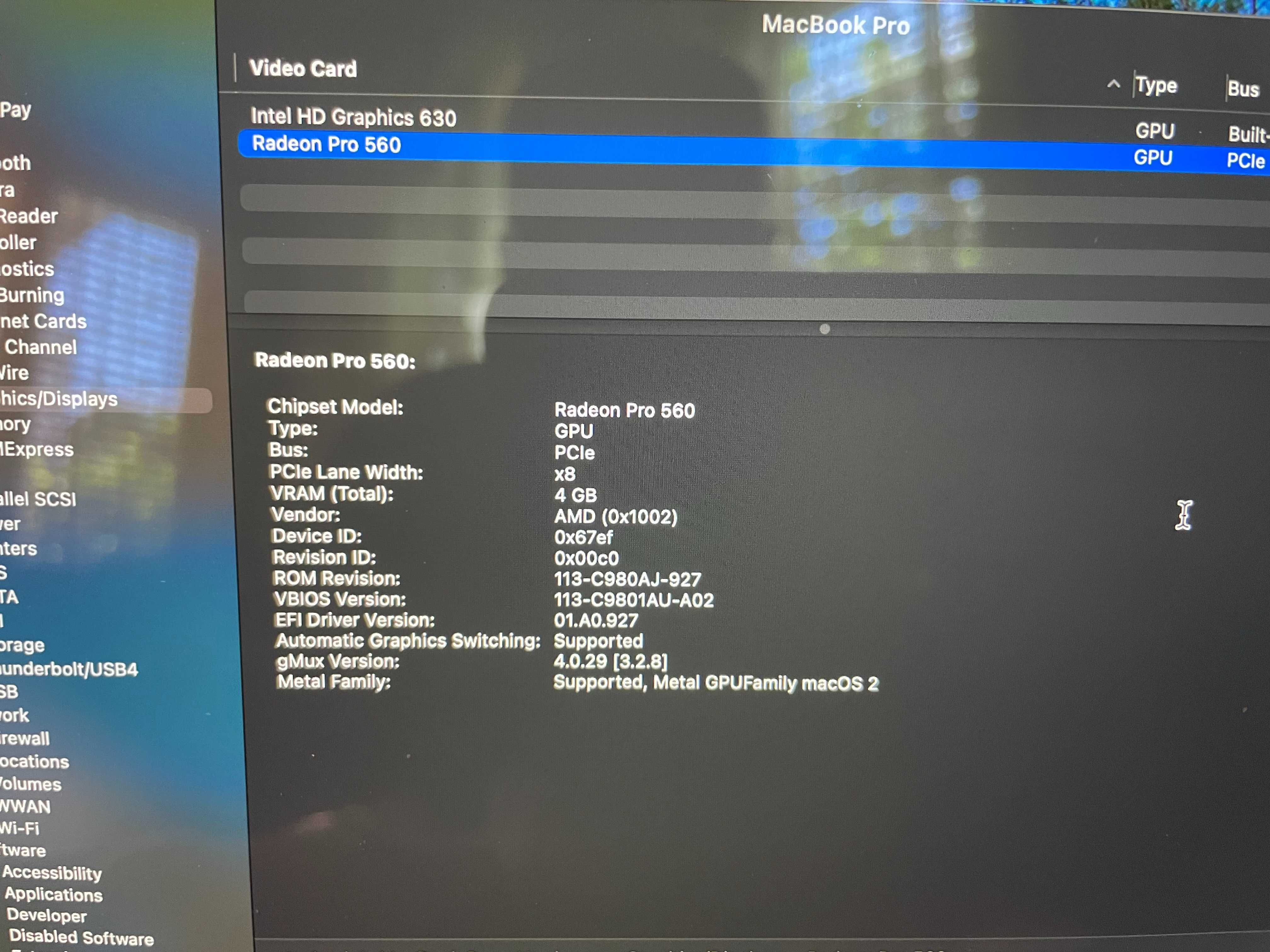 MacBook Pro A1707/Mid-2017/Space Grey-16GB RAM/512SSD/AMD Prо