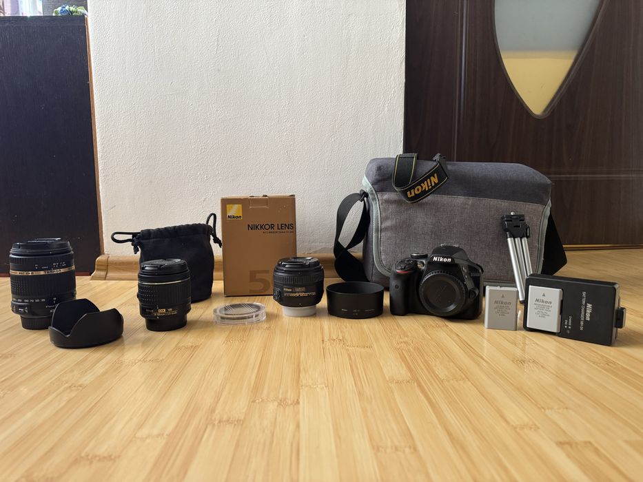 Echipament fotografie Nikon D3400, 50mm f/1.4, geanta nikon,16-55mm DX