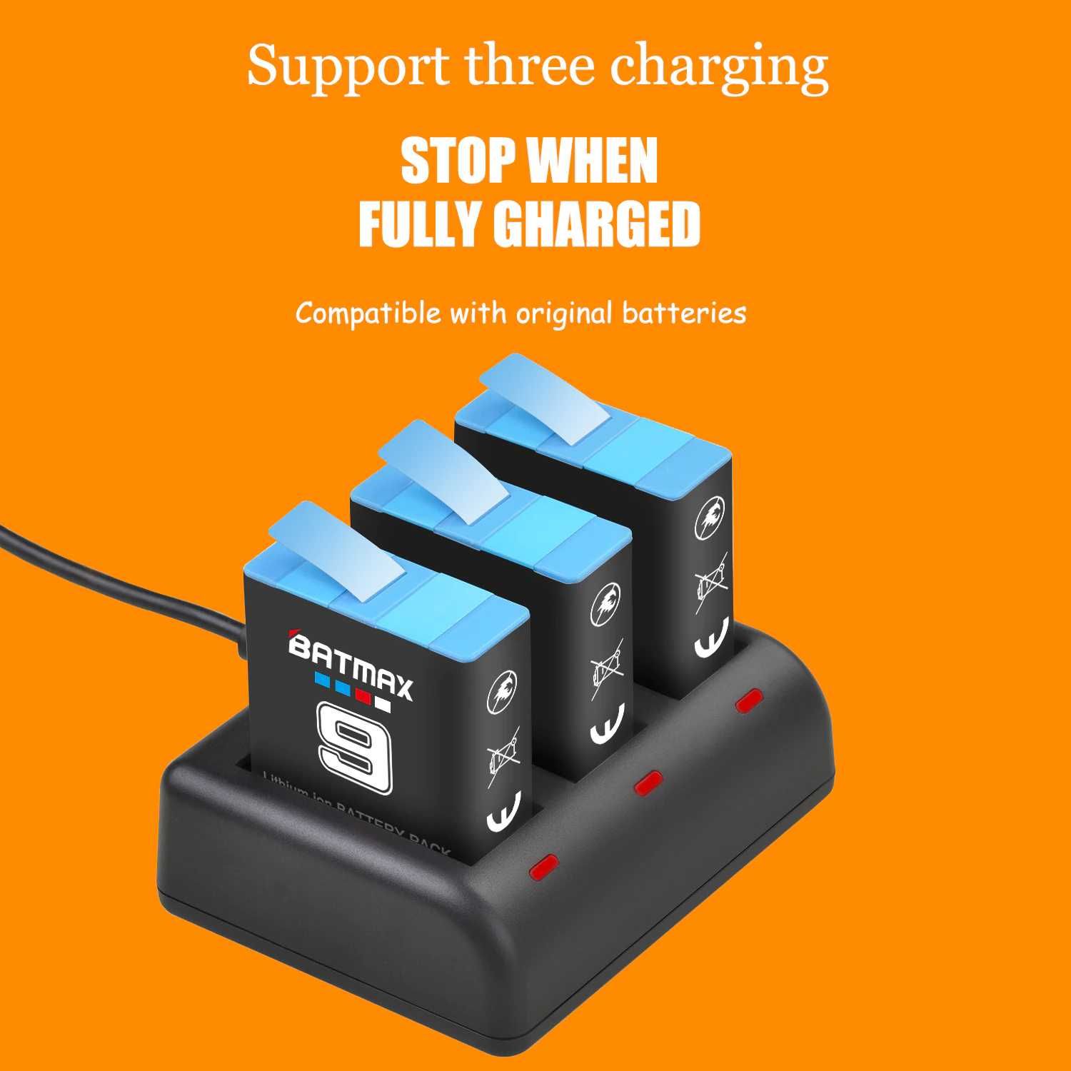 Тройно смарт зарядно за батерии AHDBT-901 за GoPro Hero 9 10 11 12