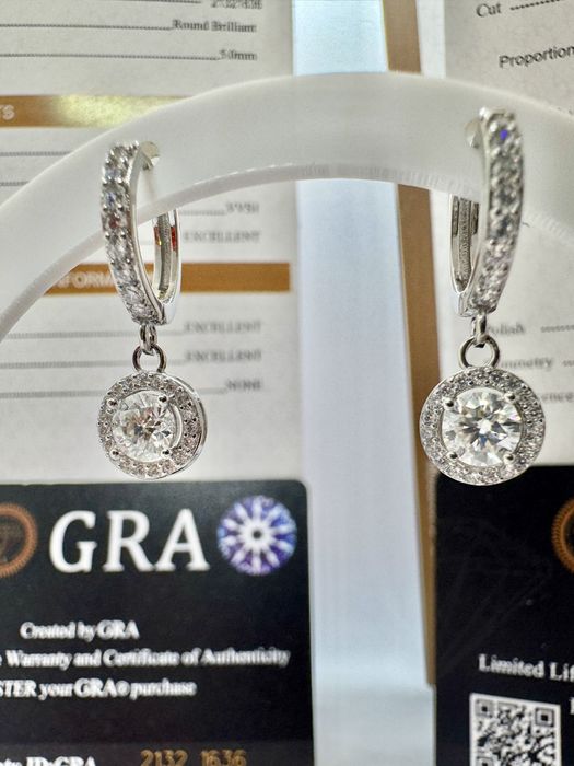 Сребърни обеци с мойсанит (диамант) 0.5 карата