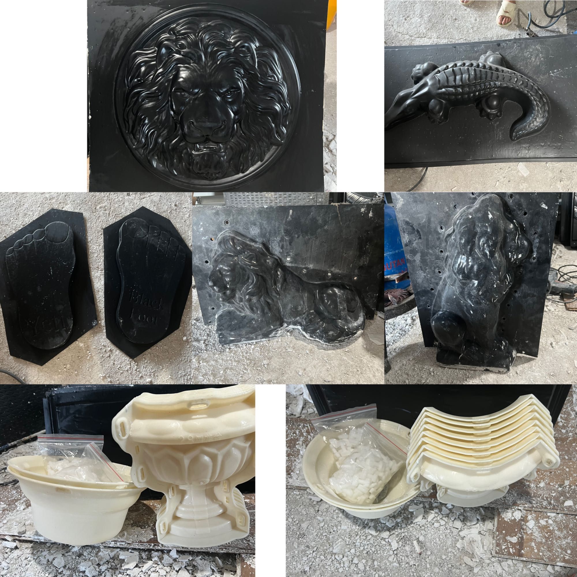Matrițe plăci decorative,masă vibrantă ,rafturi metalice,betoniera