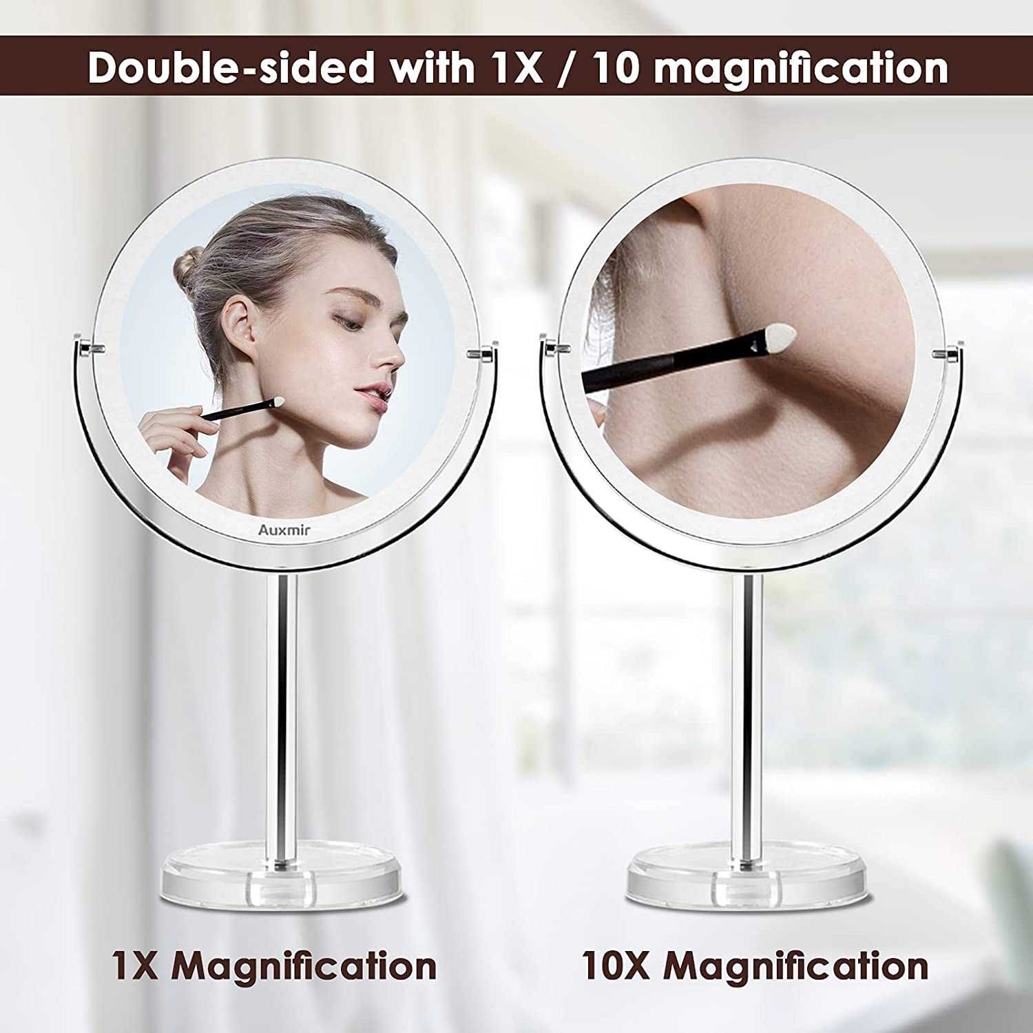 Oglinda cosmetica cu marire 10X, pivotare 360°, 131 mm, din metal