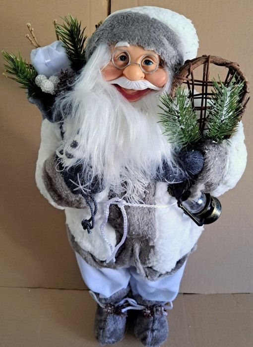 Figurina Mos Craciun 60 cm înălțime cu schiuri ursulet sac cadou brad