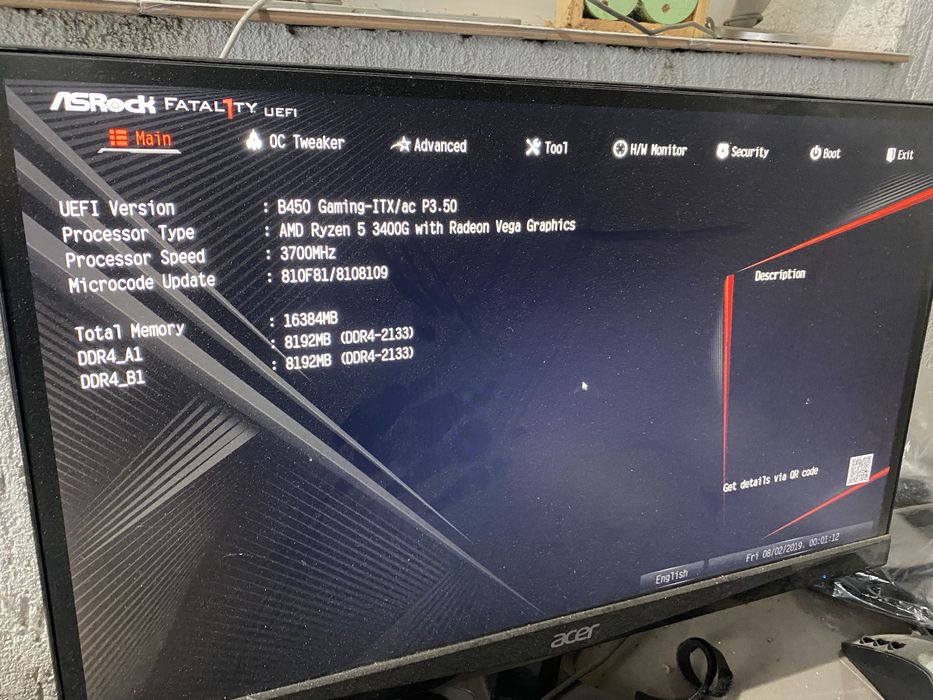 AsRock Fatal1ty B450 +ryzen 5 3400g + 16 gb