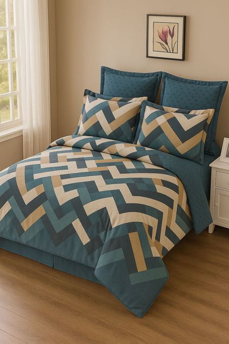 Lenjerie pat bumbac finet 6 piese -Casa Pucioasa -model geometric
