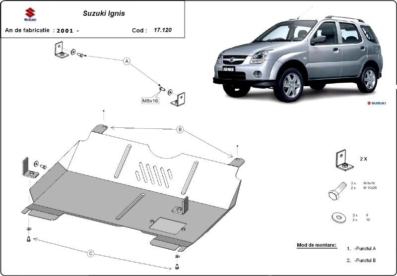 Scut motor metalic pentru Suzuki Ignis 2001-prezent - otel 2mm