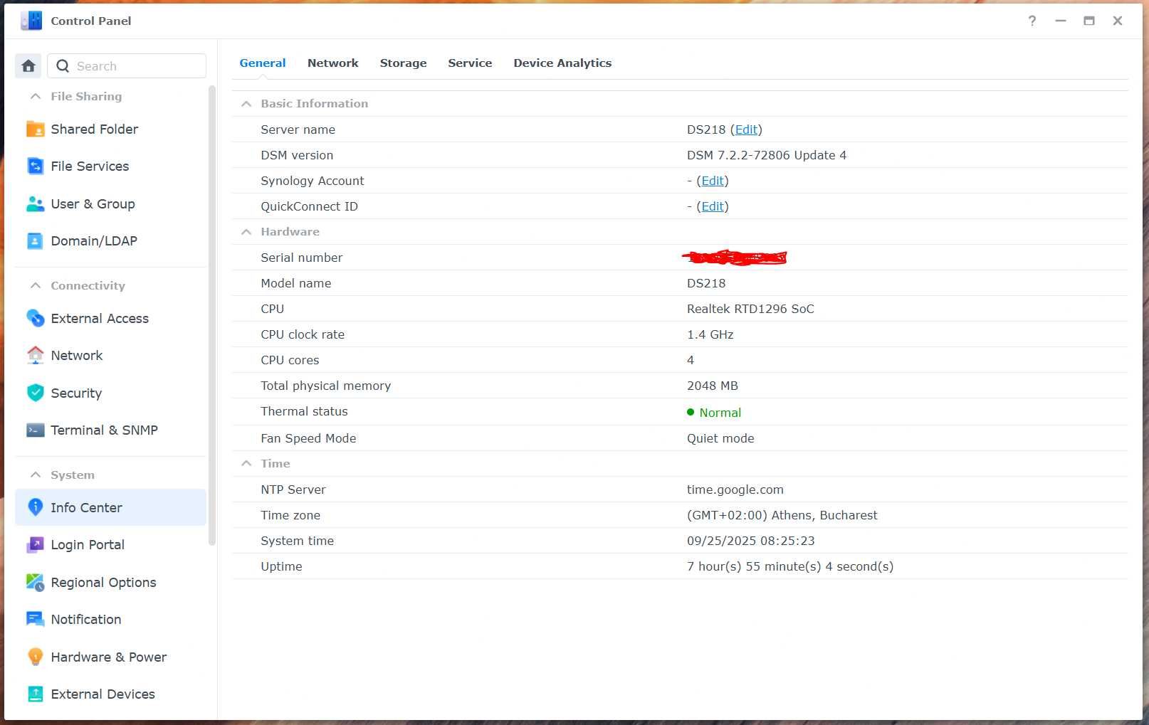 Synology NAS DiskStation DS218 -4 ядрен Realtek RTD1296 1.4GHz,2GB ram