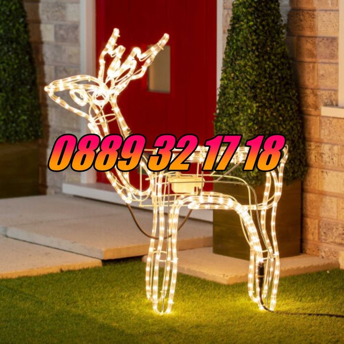 Голям LED светещ елен жълта светлина, коледен елен, коледна украса