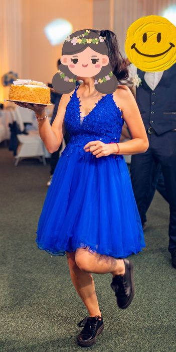 Официална къса рокля Naomi - тъмносиня, размер S