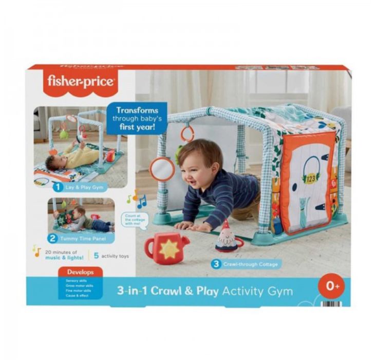 Salteluta activitati FISHER PRICE 3 in 1 casuta, Crawl & Play, 0 ani+