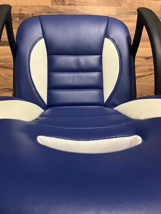 Scaun piele pentru birou, gaming, albastru-alb