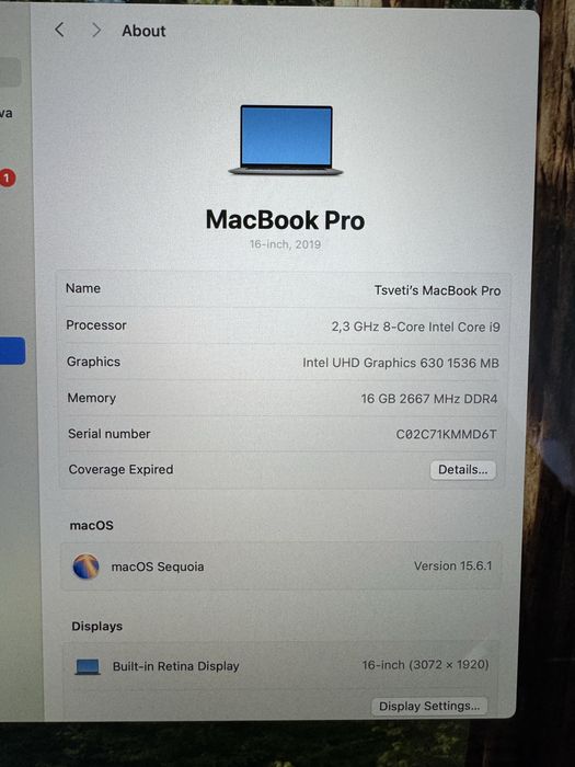 Macbook Pro 16” Intel Core i9 1TB памет