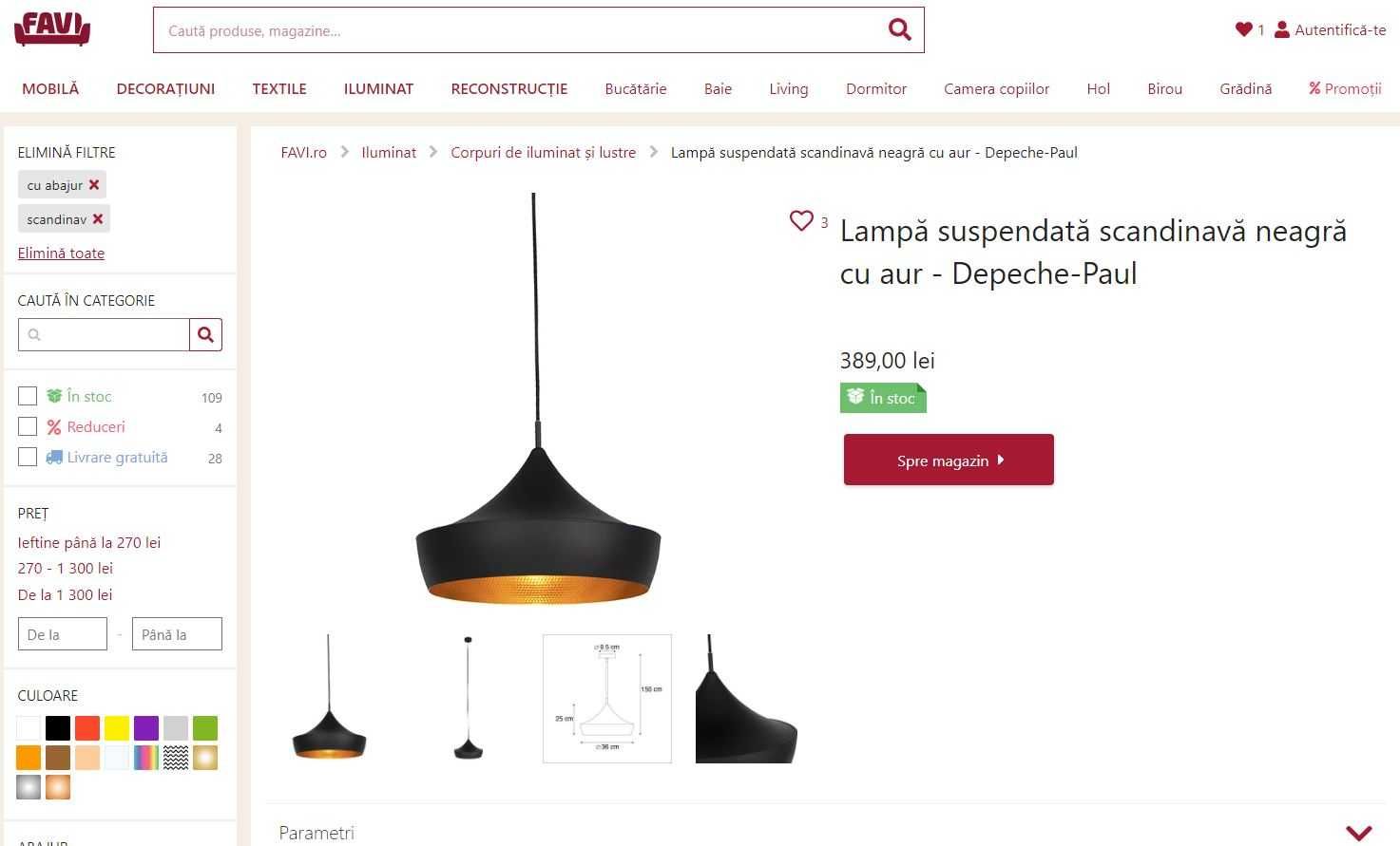 Lampă suspendată scandinavă neagră model aur - Depeche-Paul