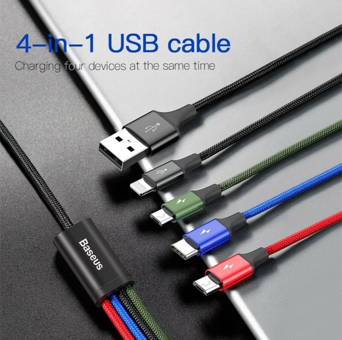 Oferta Cablu BASEUS 4 in 1 iPhone / USB-C / Micro USB Nou