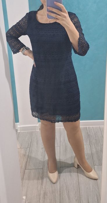 Rochie elegantă din dantelă bleumarin Yessica – mărimea 38