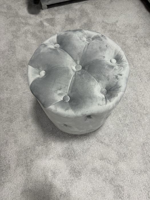 Taburet pluș/catifea, gri deschis, 38x38cm, NOU