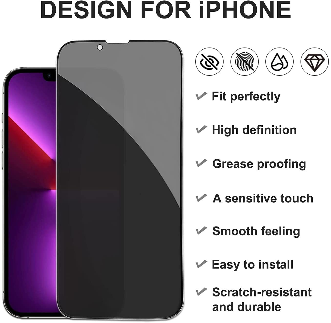 Folie Sticla Privacy iPhone 15 Pro Max, 15 Pro, 14 Pro Max 14 Pro