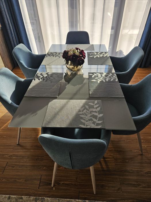 Masă sticlă +6 scaune