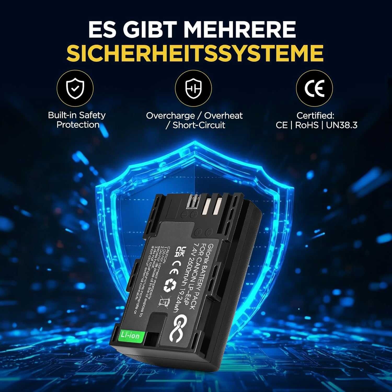Акумулаторна литиево-йонна батерия Gilonix LP-E6P 2600mAh за Canon EOS