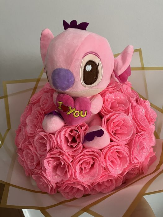 Buchet de trandafiri din sapun cu sclipici + ursulet