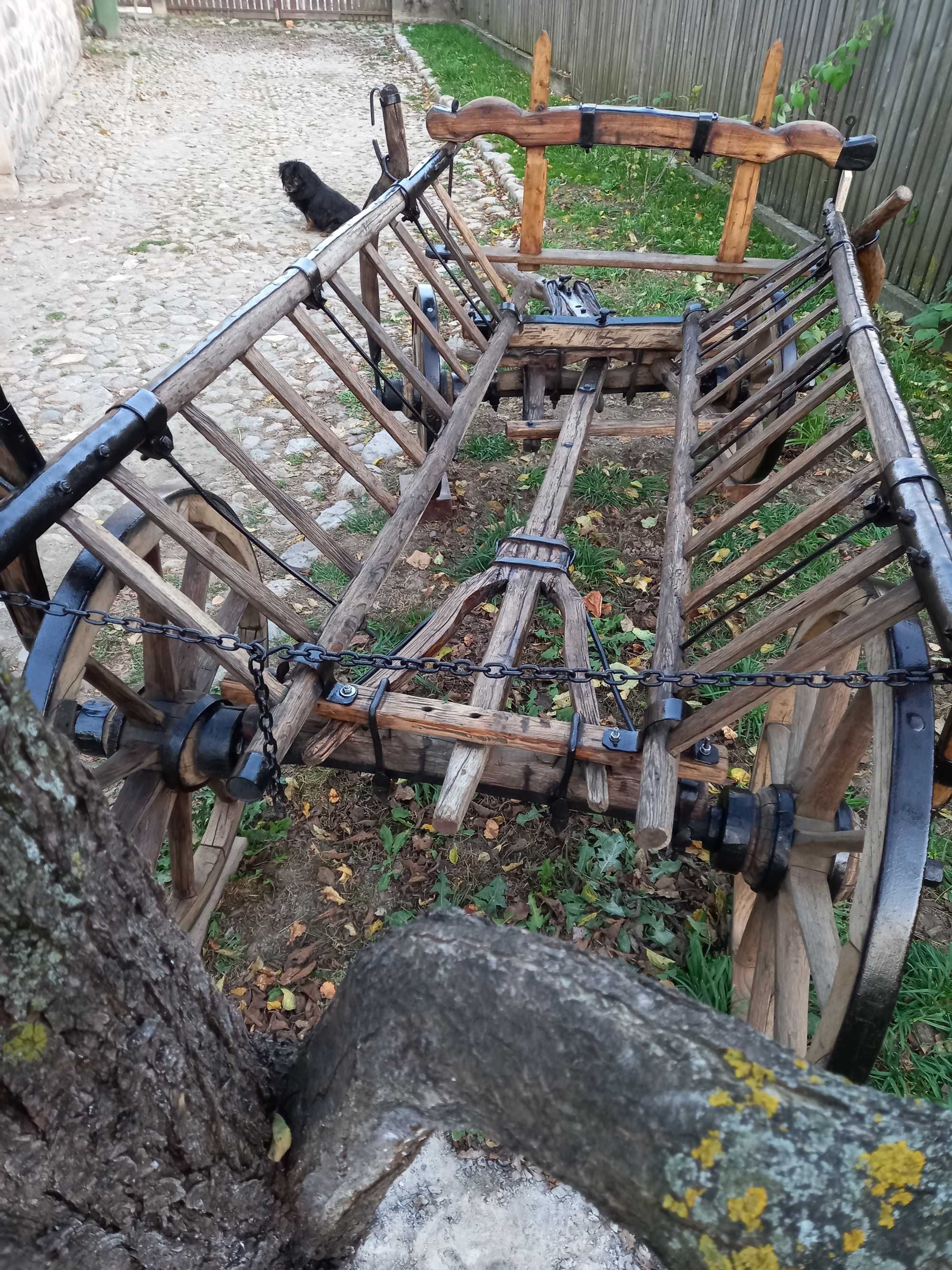 Car Rustic din lemn vechi, complet, recondiționat, decor grădină.