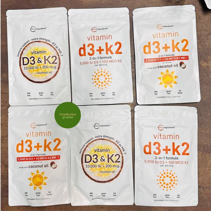 Vitamin d3 k2 - 10000 dozali,300 softgel,д3 к2, 200 mcg,Kokos yogi bla