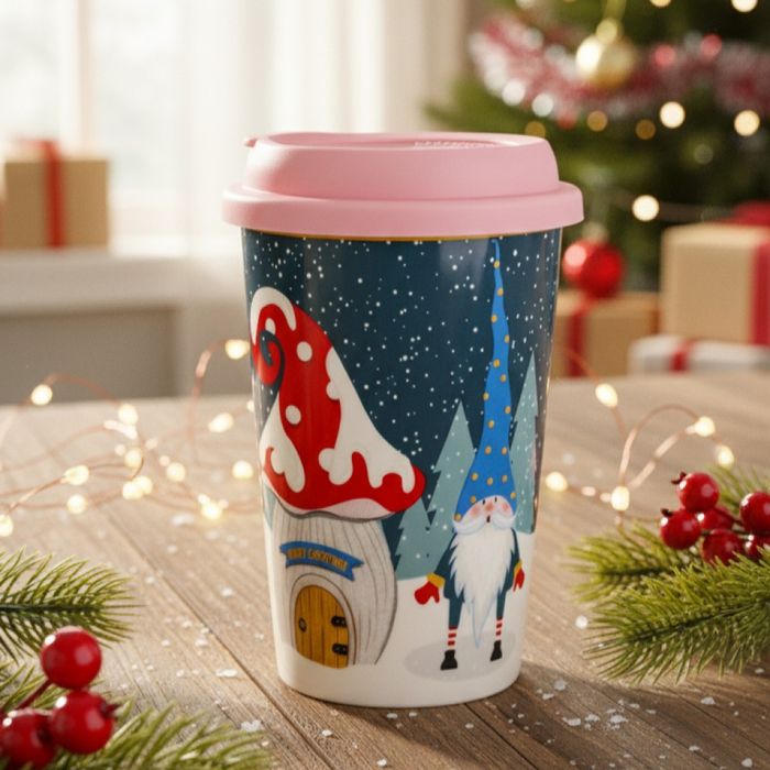 Порцеланова Коледна чаша със силиконов капак