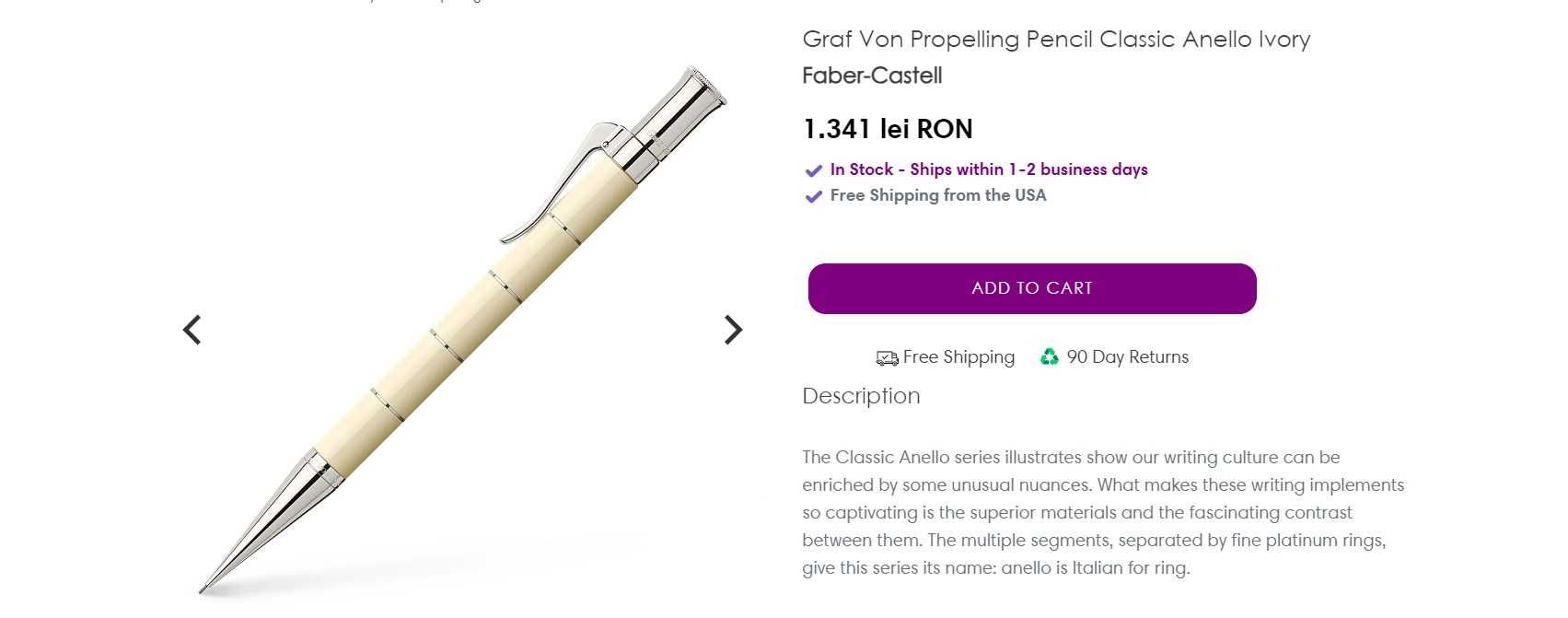 Creion mecanic Graf von Faber-Castell Classic Anello Ivory