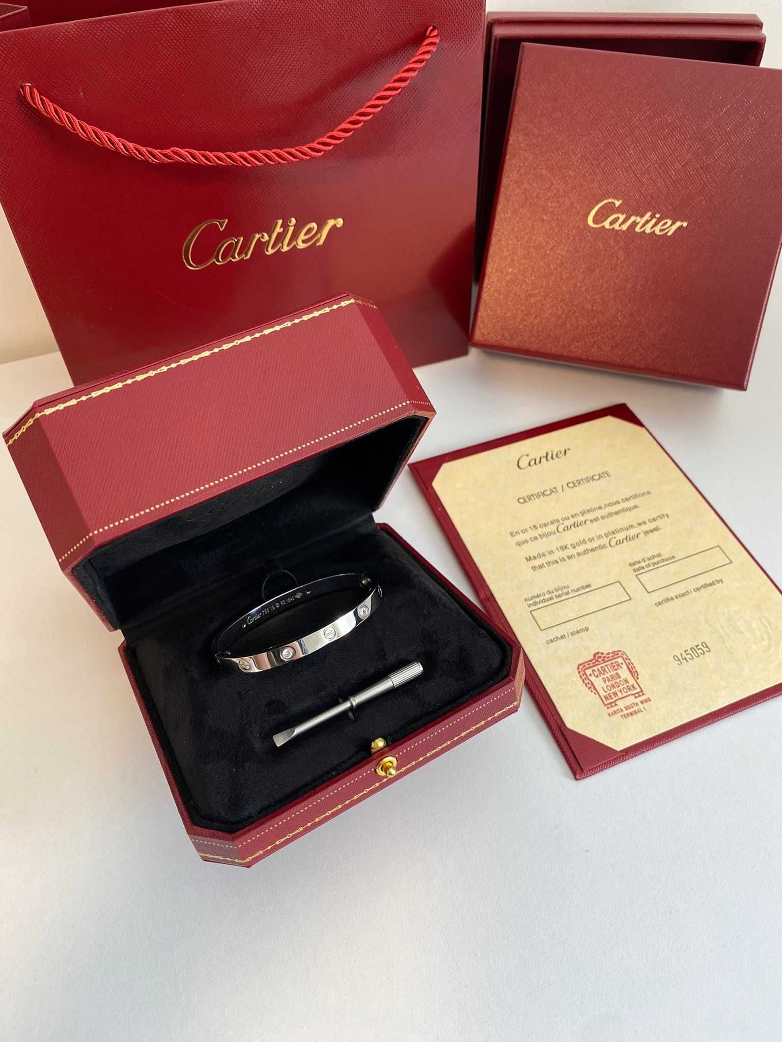 Brățară Cartier LOVE aur alb 750 cu diamante