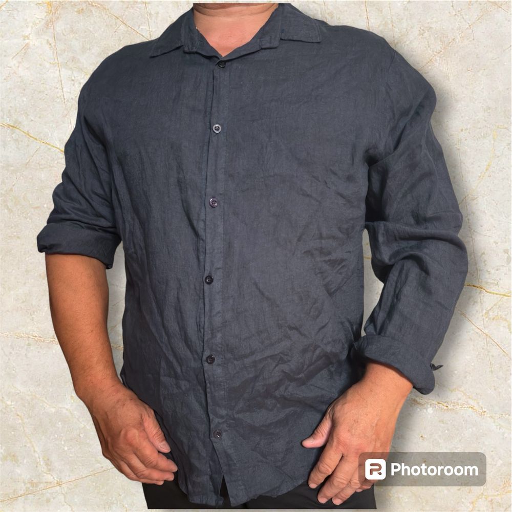 Мъжка тъмносиня ленена риза (3-7XL)