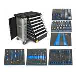 Dulap scule profesional hbm cu 7 sertare, 245 piese, 6 module carbon -