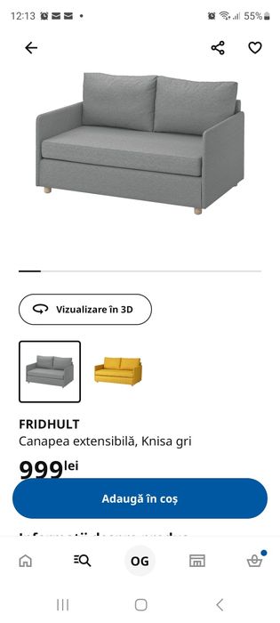 Canapea extensibila Ikea Freihult, 2 locuri,