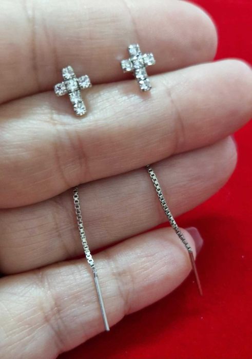 AG185, cercei argint 925,noi/marcati, lant cu cruciulite