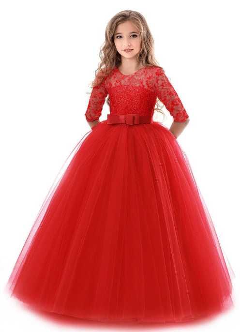 Rochie fete Cozevdnt, 170 cm, maneca 3/4, rosu