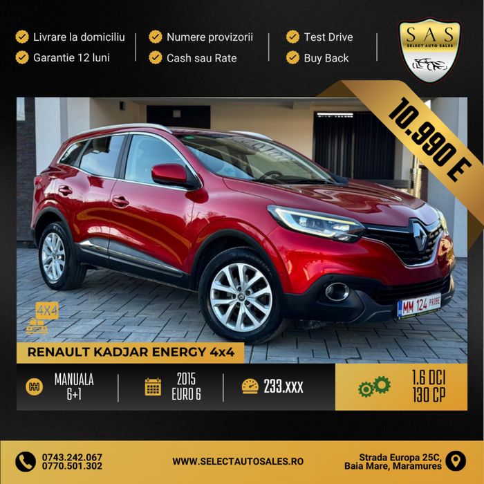 Renault Kadjar Energy 4x4 / Euro 6 / 1.6 dci / cash sau rate /garantie
