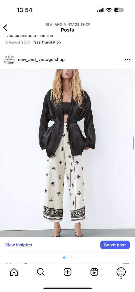 Pantaloni broderie Zara alb negru in vascoza