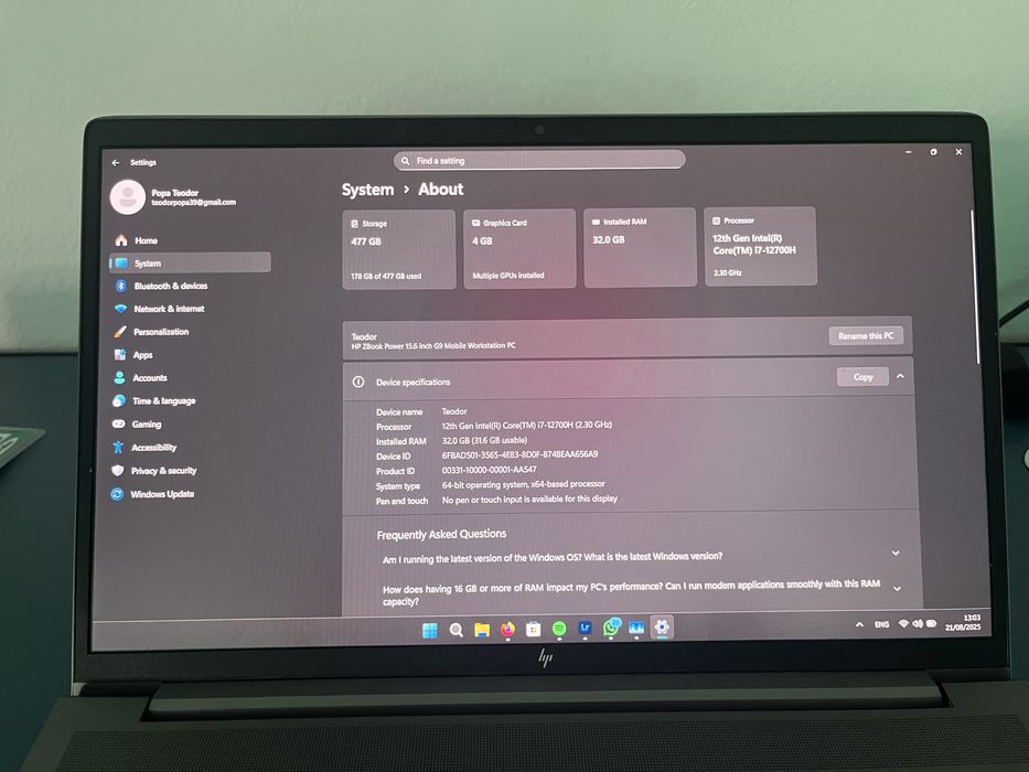 Laptop HP ZBook Mobile G9 i7-12700H 32GB RAM