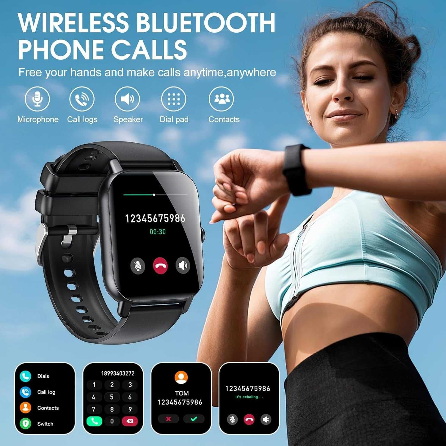 Ceas SmartWatch Apelare Bluetooth Notificari Negru Android IOS Sigilat