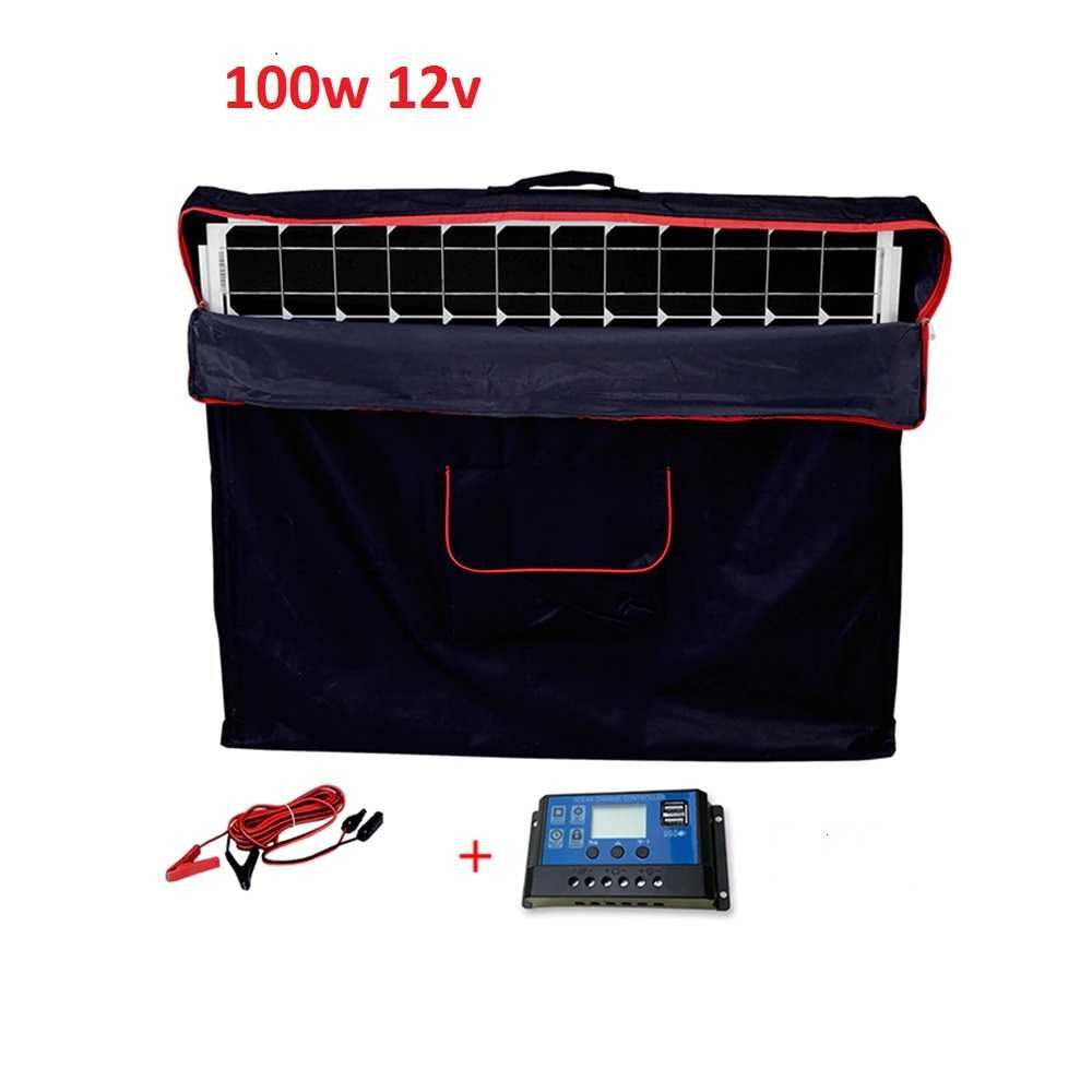 Соларен куфар 100w 12v  ТВЪРД панел + чанта фотоволтаичен сгъваем