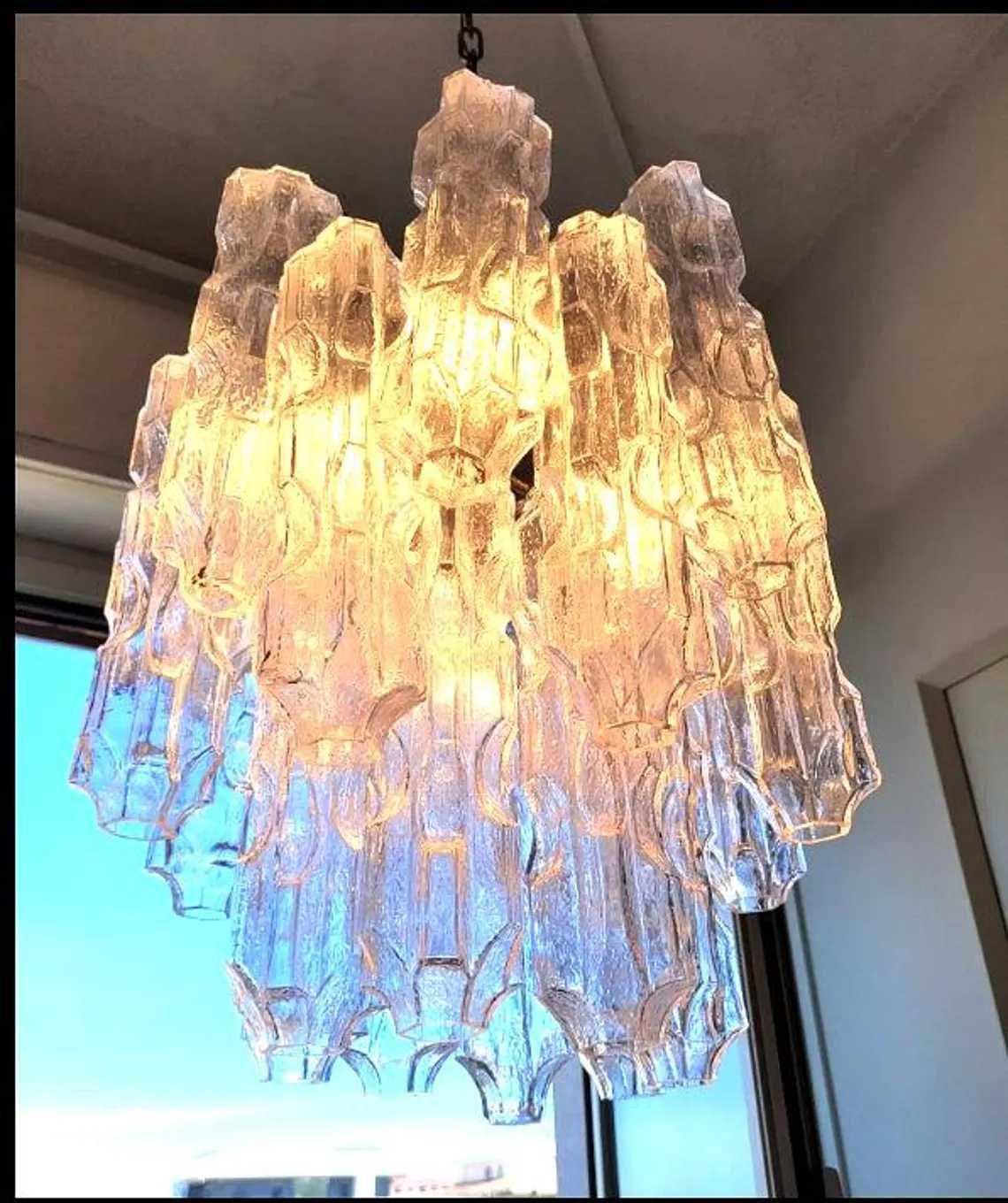 Lustra candelabru Venini, Toni Zuccheri, sticla Murano, MCM, vintage