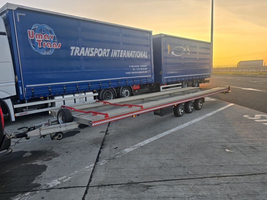 FITZEL DUO TRIDEM 3.5t Platforma Dubla 2 masini 3 axe Remorca Aluminiu