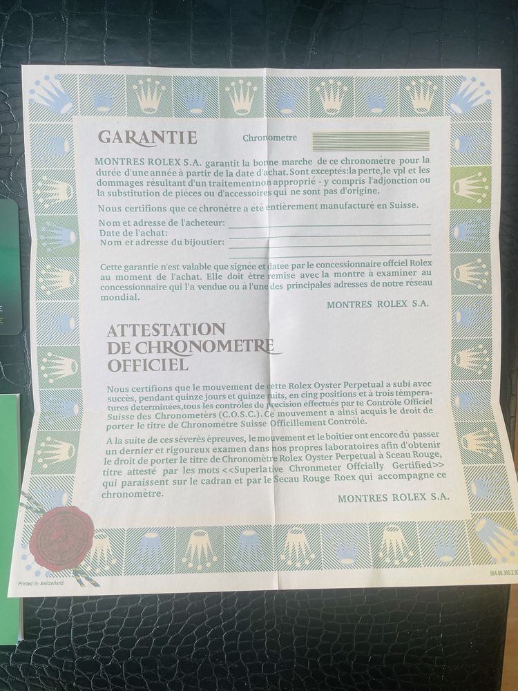 Rolex Certificate +Portofel