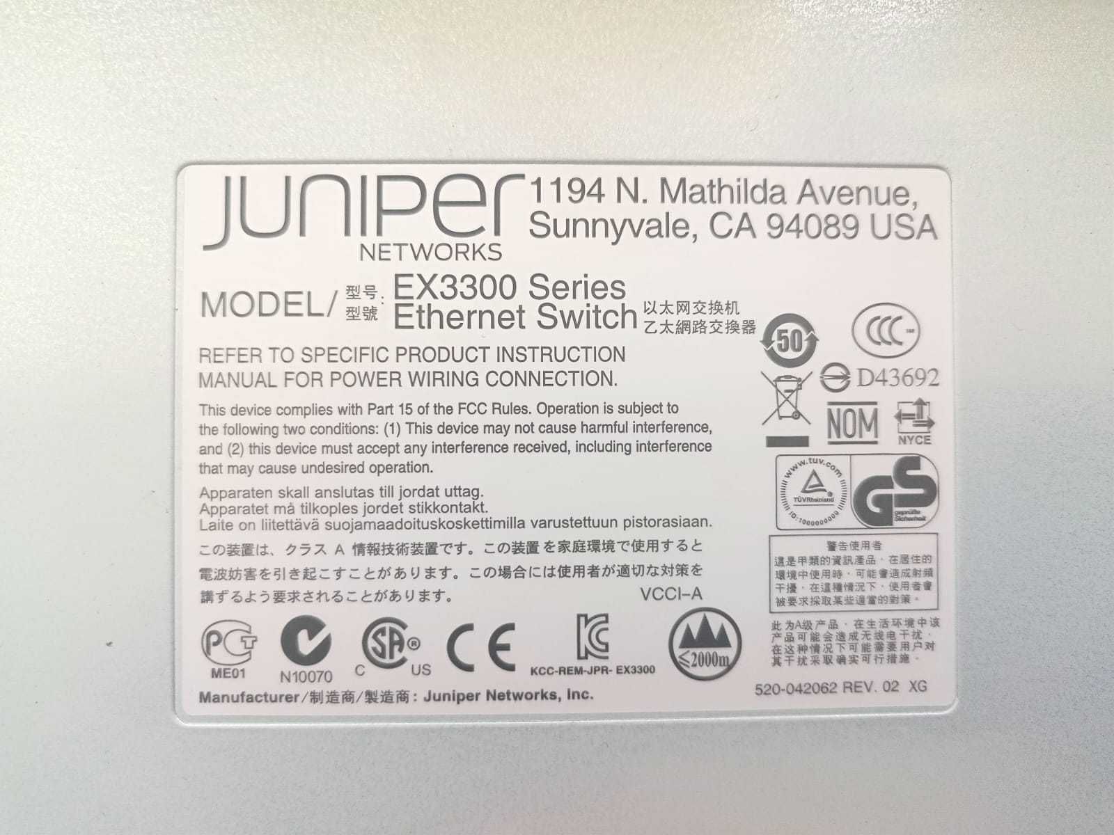 Коммутатор Juniper EX3300-48P, 48 х GE, 4 x 1/10GE SFP+, PoE+, Layer 3