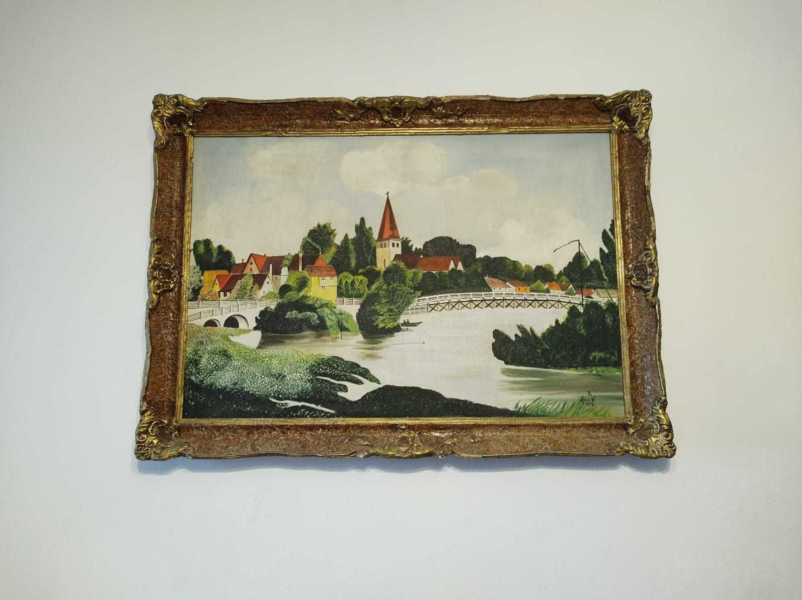 Sibiu perioada interbelica, pictura in ulei pe panza Podul minciunilor
