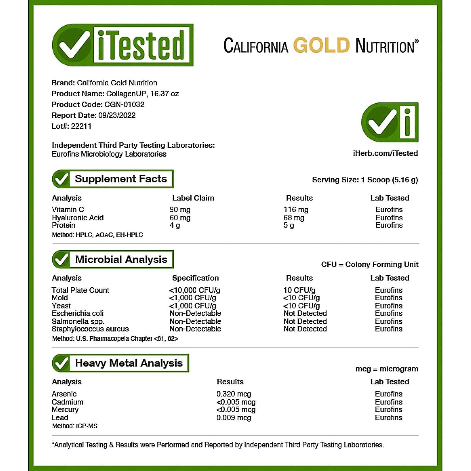 Коллаген, California Gold Nutrition, 464 гр., 5000 мг., 93 порций