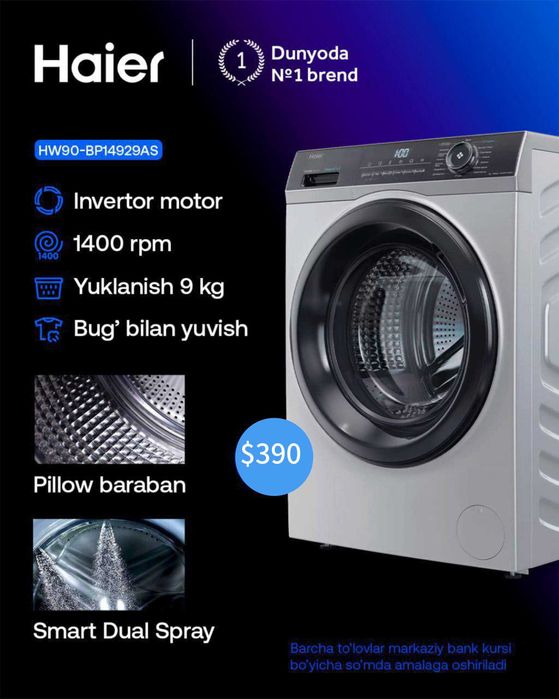 Kir yuvish mashinasi Haier 9kg | Стиральная машина Haier 9кг