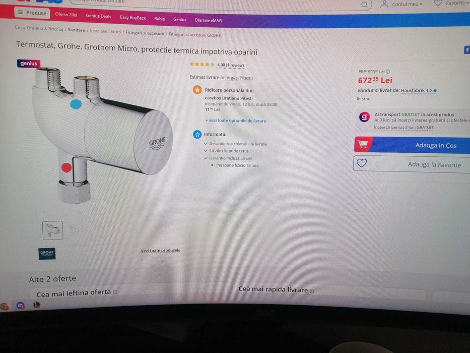 Termostat, Grohe, Grothem Micro, protectie termica impotriva oparirii