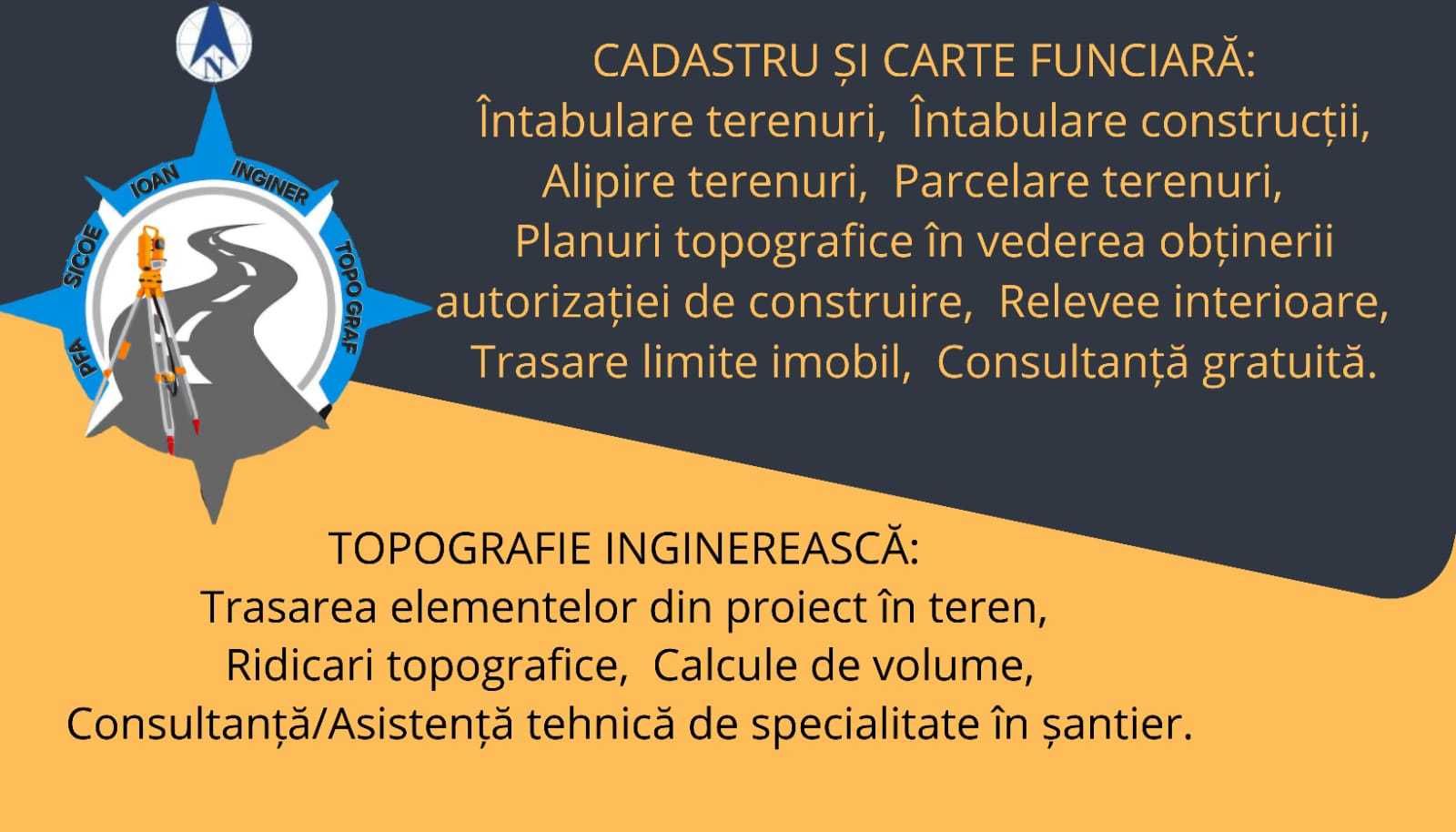 Topografie / Cadastru / Intabulare / Parcelare / Alipire / Trasare