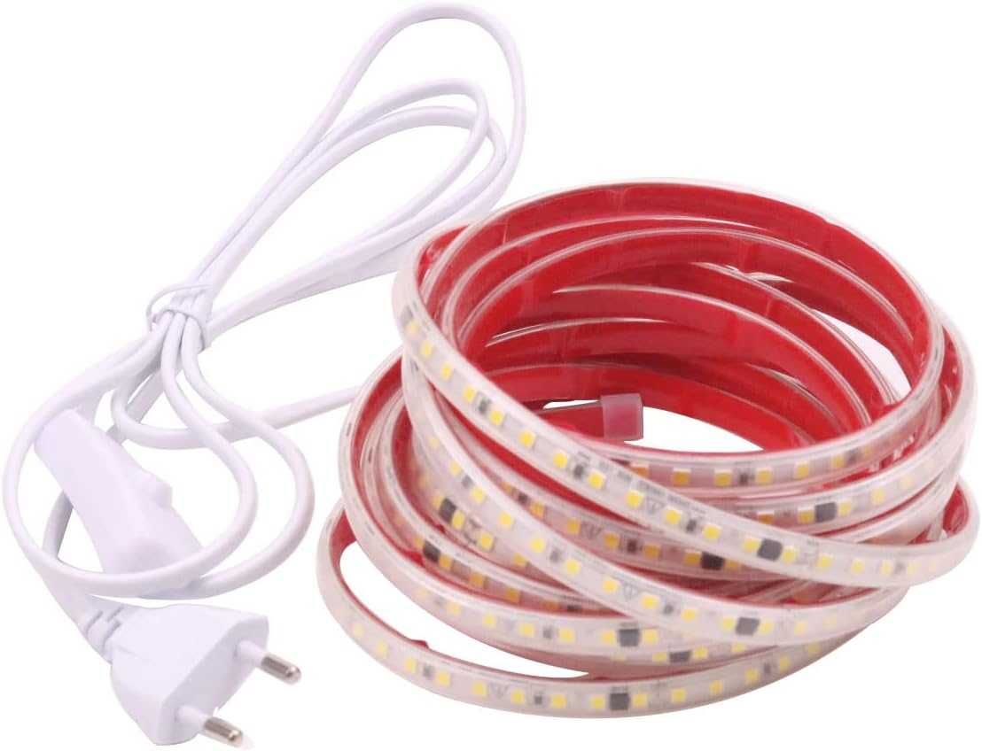 НОВA! Водоустойчива LED лента 220V с ключ, 2м или 5м, топло бяла