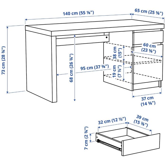 Birou Malm 140x65 Alb